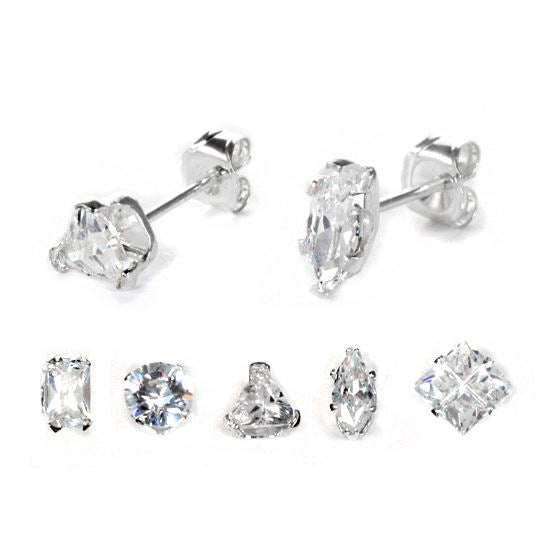 Sterling Silver Clear CZ Stud Earrings