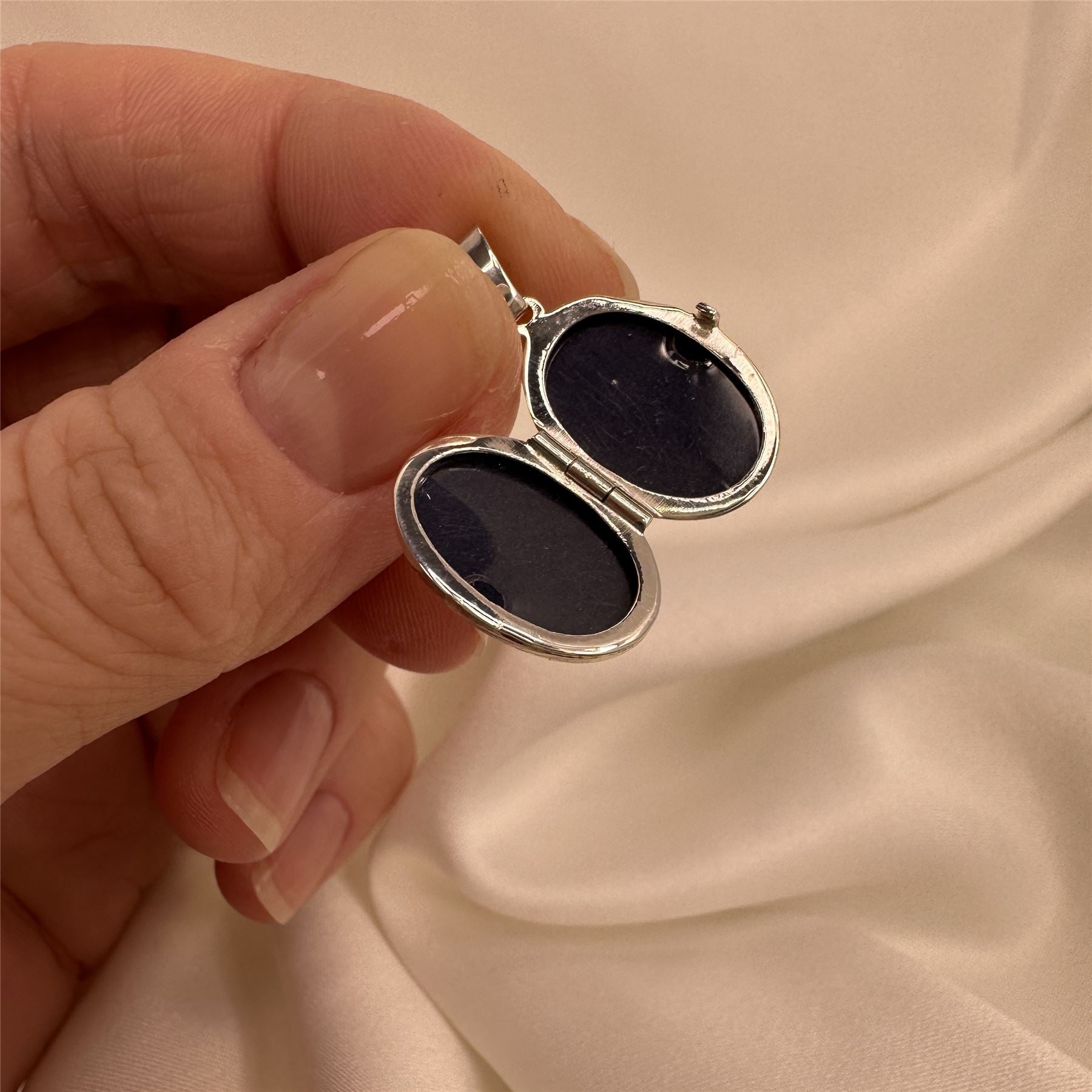 Small Matt Sterling Silver Oval Locket with Angel