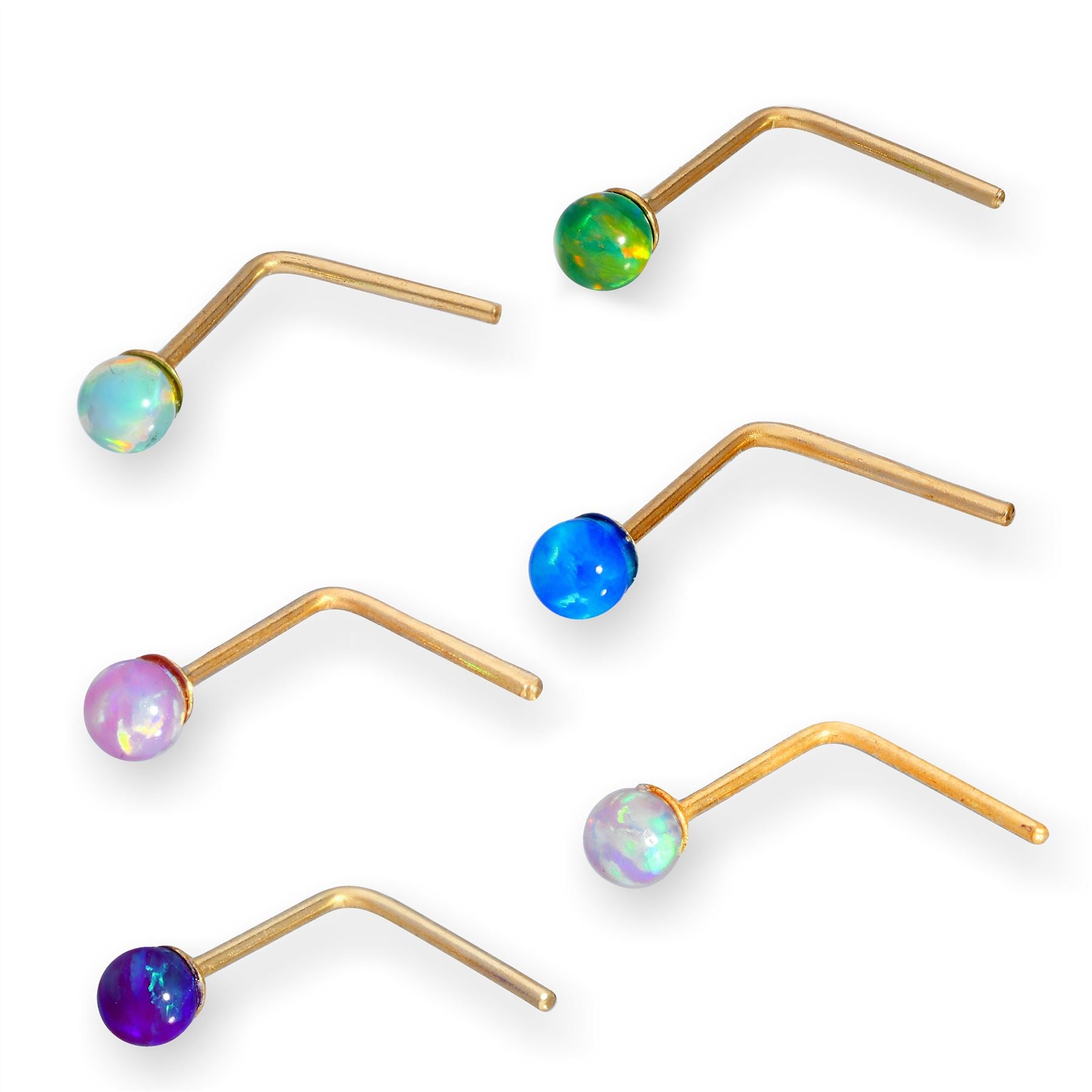 9ct Gold 2.5mm Coloured Opal Stone Nose Studs