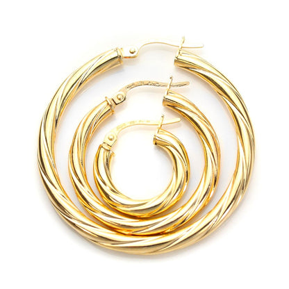 9ct Yellow Gold Twisted 3mm Creole Earrings
