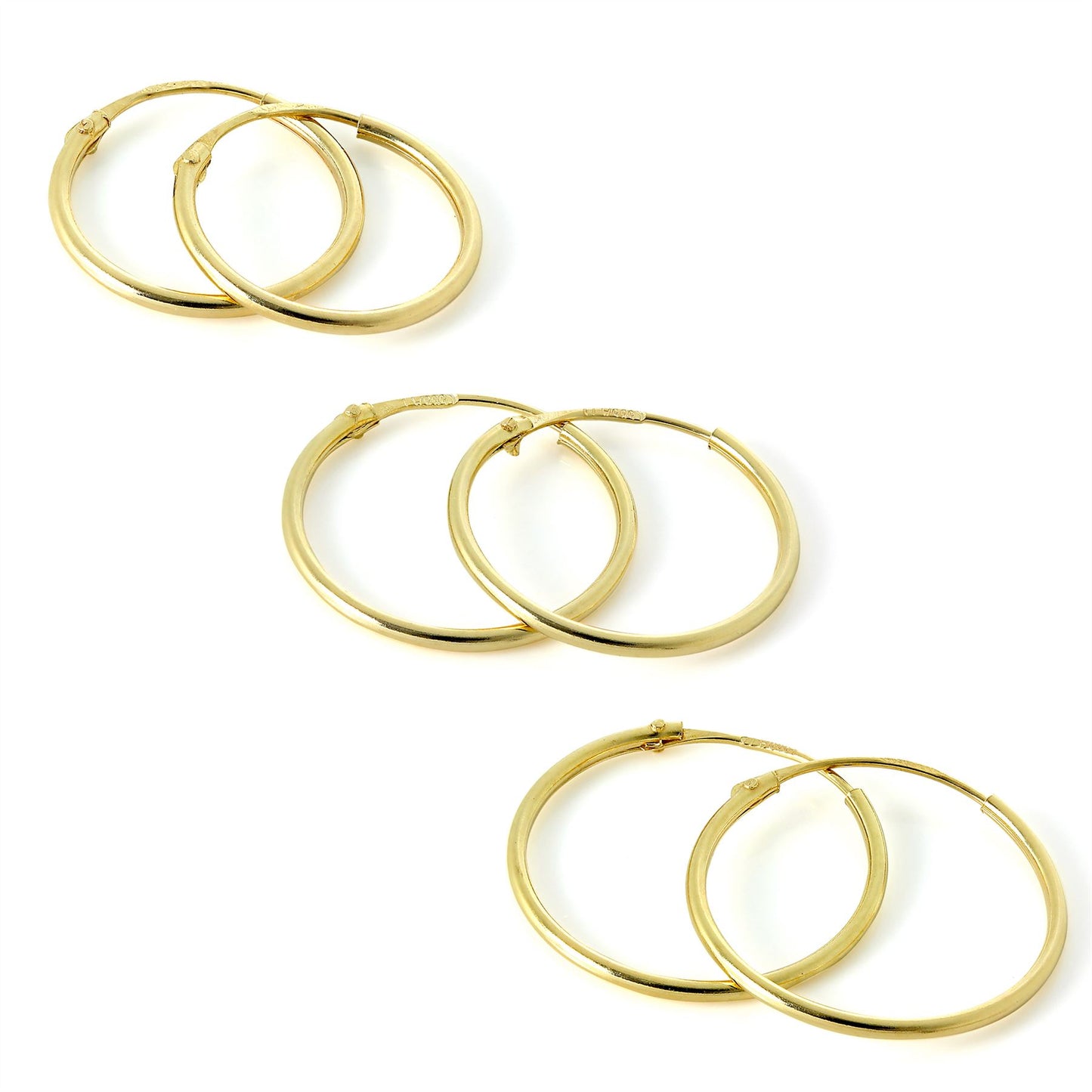 Lightweight 14ct Yellow Gold Sleeper Hoop Earrings 10mm - 13mm