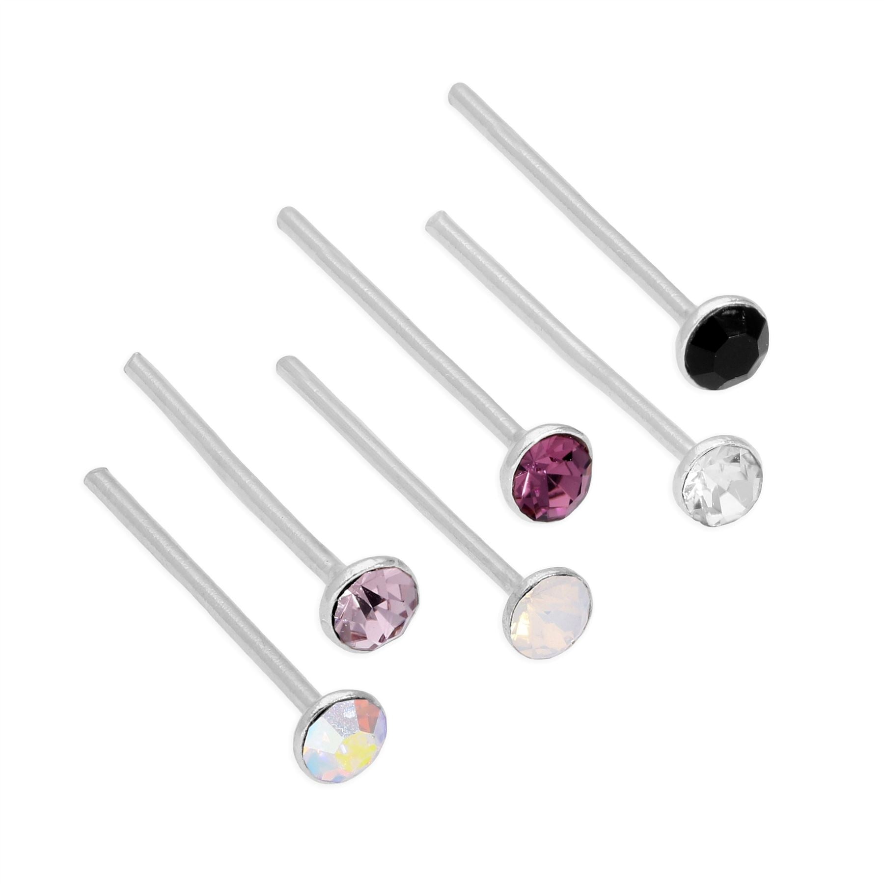 Sterling Silver & 2mm Round CZ Crystal 24Ga Bend To Fit Nose Stud