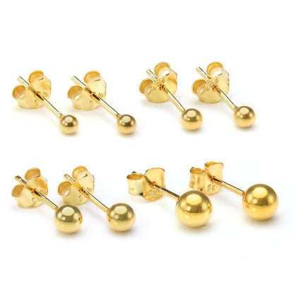Gold Dipped Small Sterling Silver Ball Stud Earrings 2mm 6mm