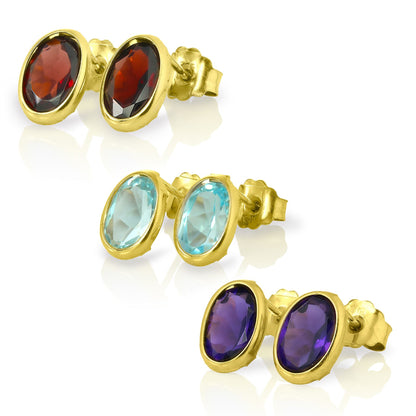 9ct Gold & 6mm Oval Gemstone Stud Earrings