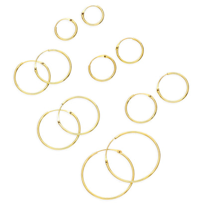 9ct Gold 0.8mm Tube Hoop Earrings 8mm - 20mm