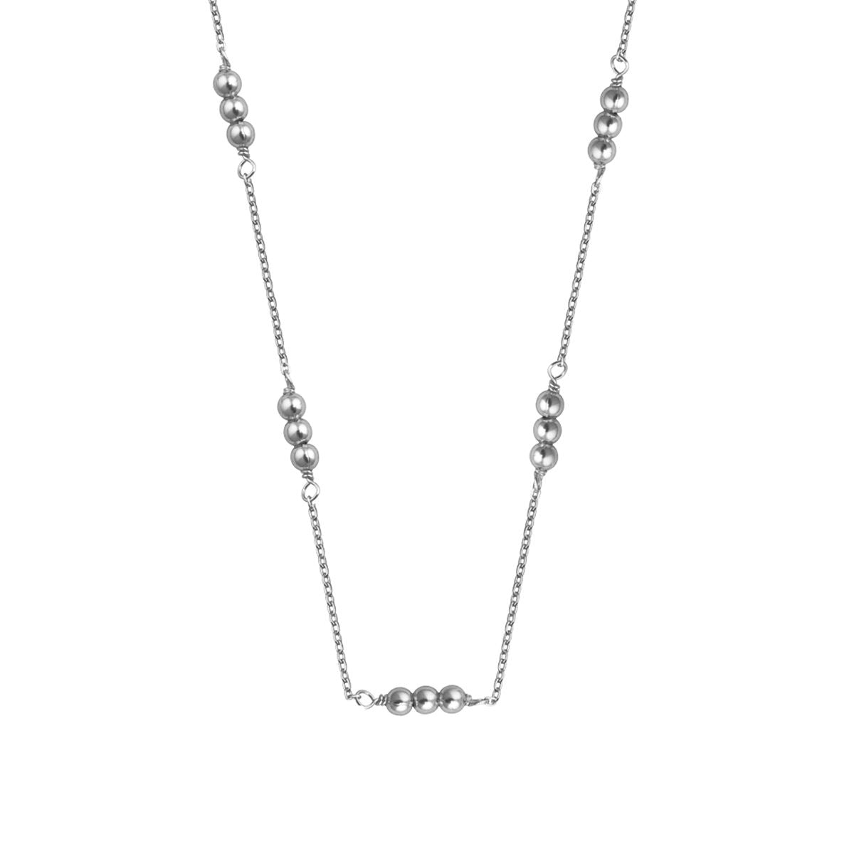 Sterling Silver Triple Bead 16 Inch Adjustable Necklace