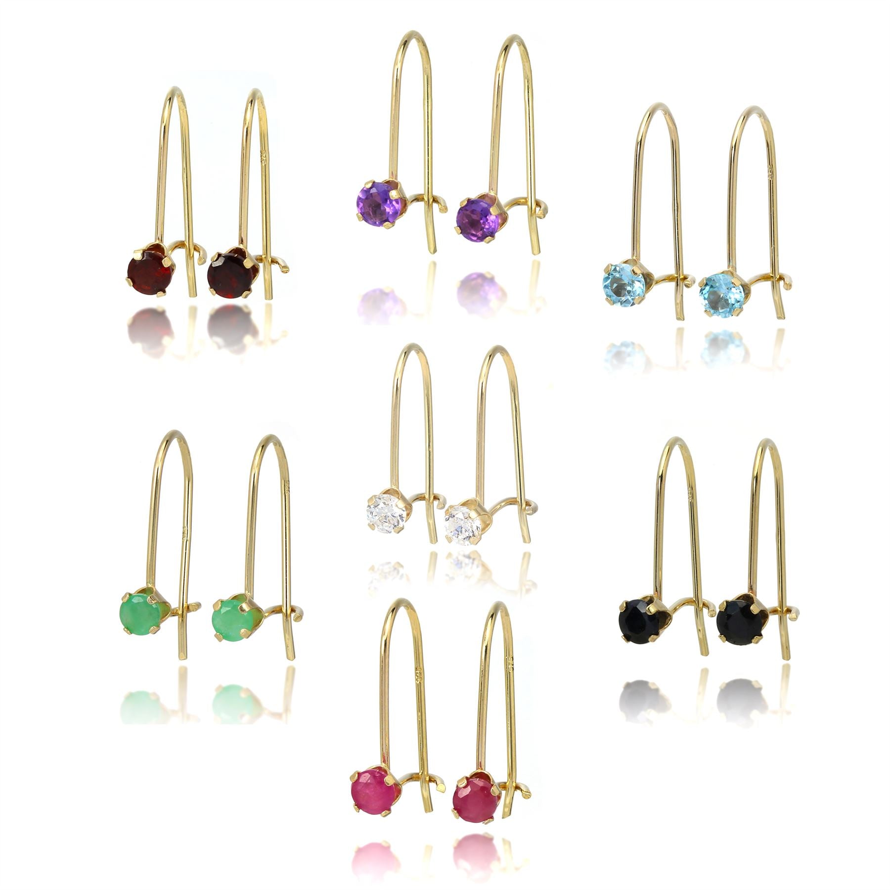 9ct Gold & 3mm Round Gemstone Leverback Earrings