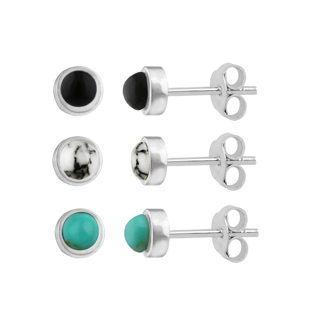 Sterling Silver & 3mm Gemstone Ball Stud Earrings