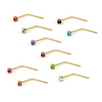 9ct Yellow Gold L-Shaped 1.5mm Round CZ Crystal Nose Stud Pin
