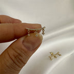 9ct Gold Clear CZ Climber Dangle Stud Earrings