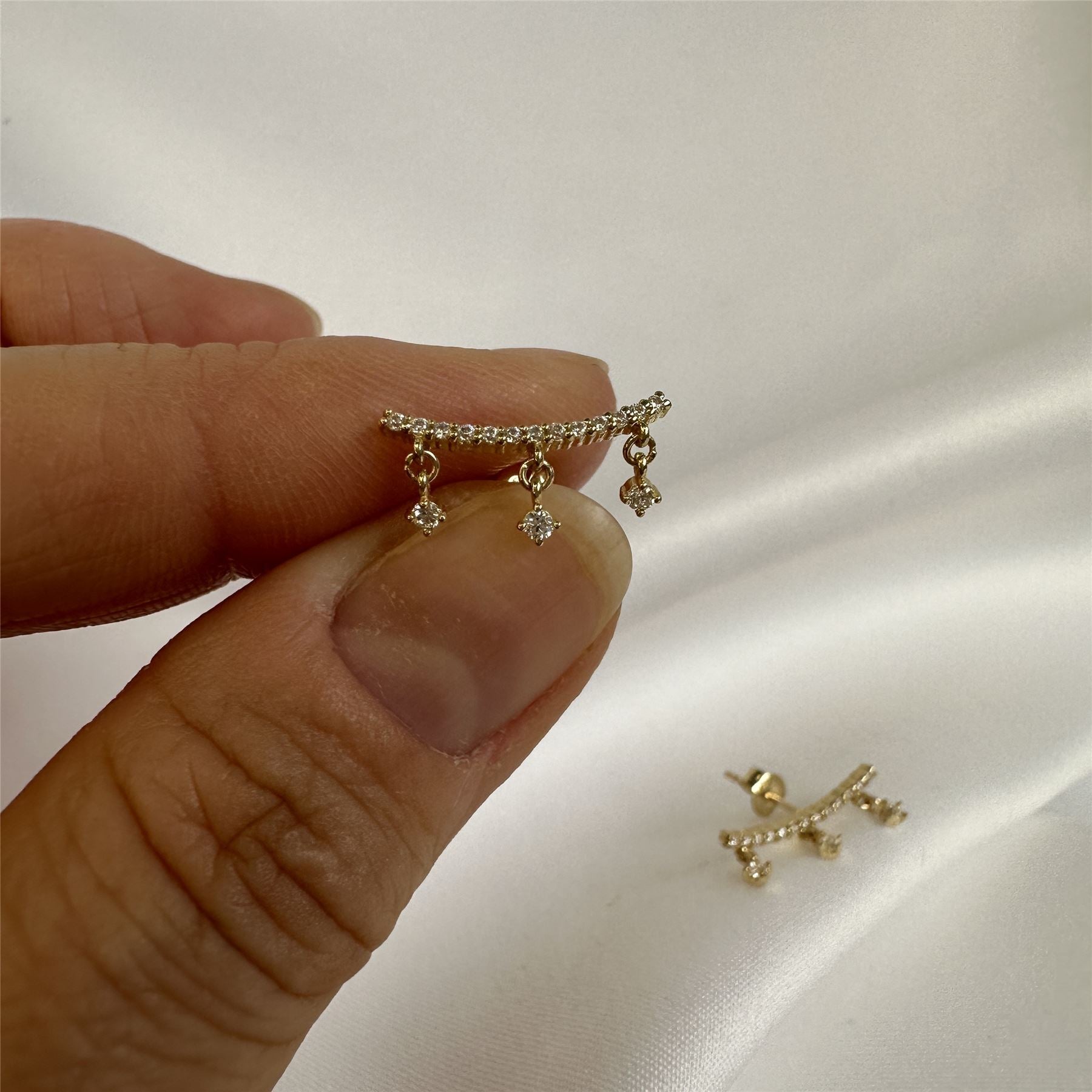 9ct Gold Clear CZ Climber Dangle Stud Earrings