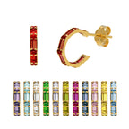 9ct Gold Birthstone CZ Baguette Huggie Hoop Stud Earrings