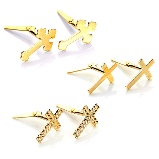 Andralok 9ct Yellow Gold Small Cross Stud Earrings