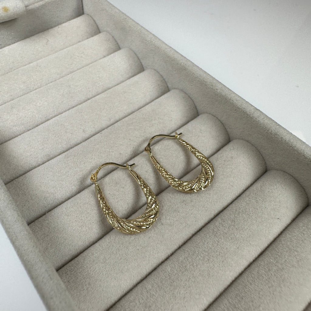 9ct Gold Oval Twisted Creole Hoops