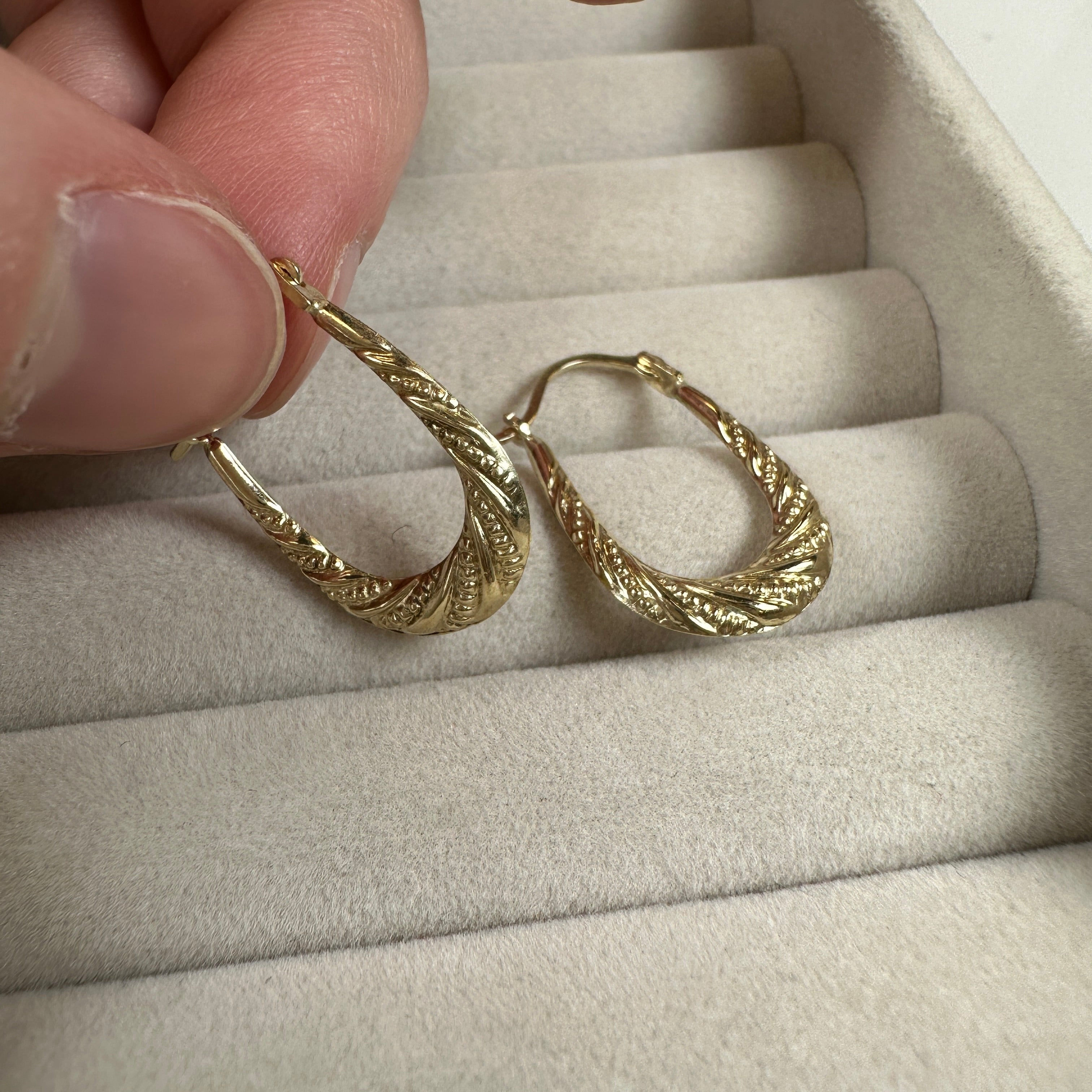 9ct Gold Oval Twisted Creole Hoops