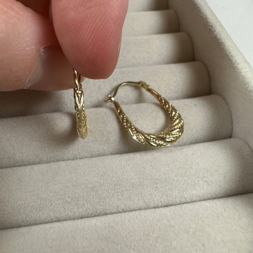 9ct Gold Oval Twisted Creole Hoops
