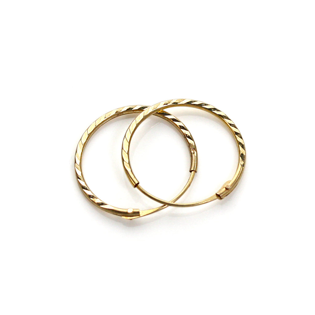 9ct Yellow Gold diamond cut 12mm Hoop Earrings