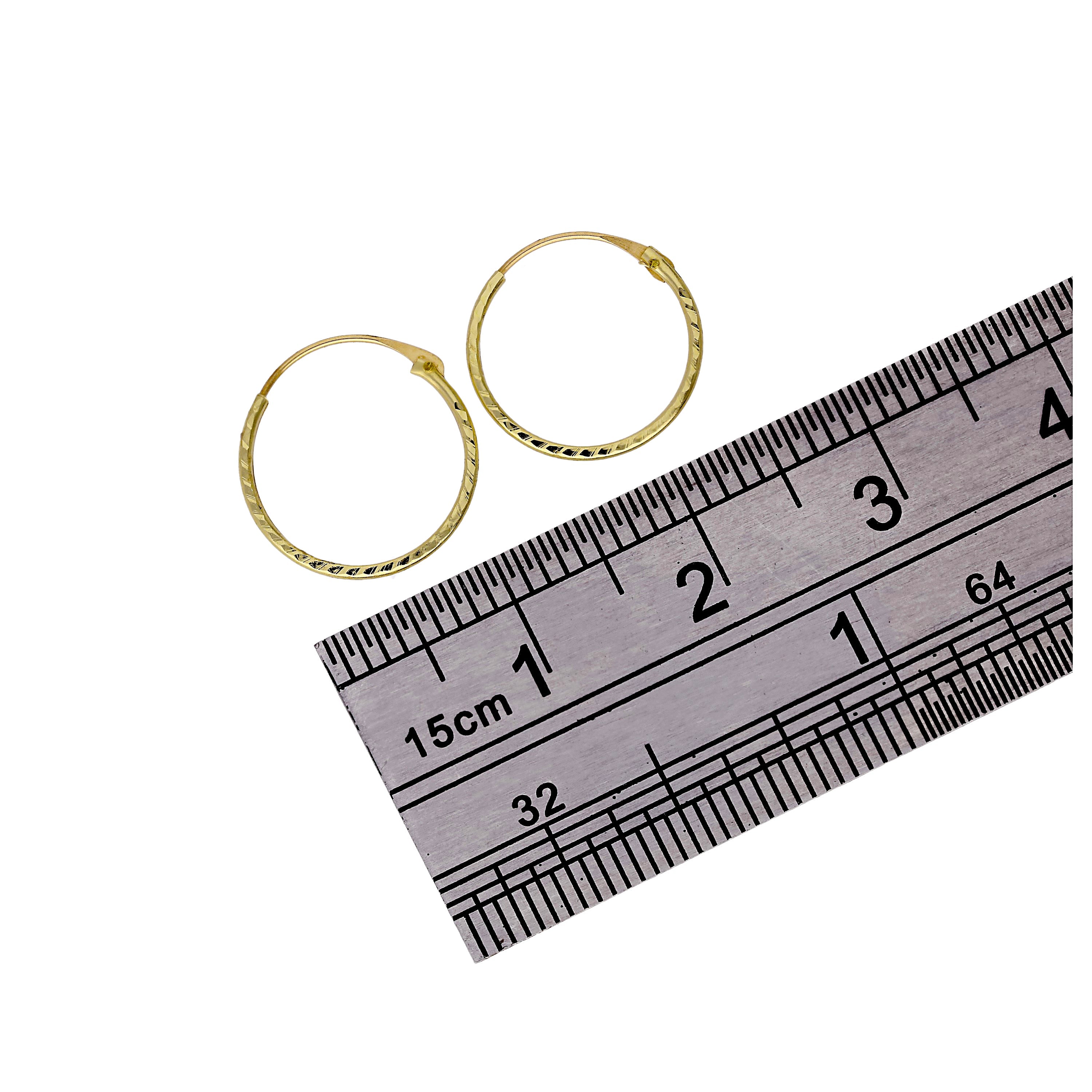 9ct Yellow Gold diamond cut 12mm Hoop Earrings