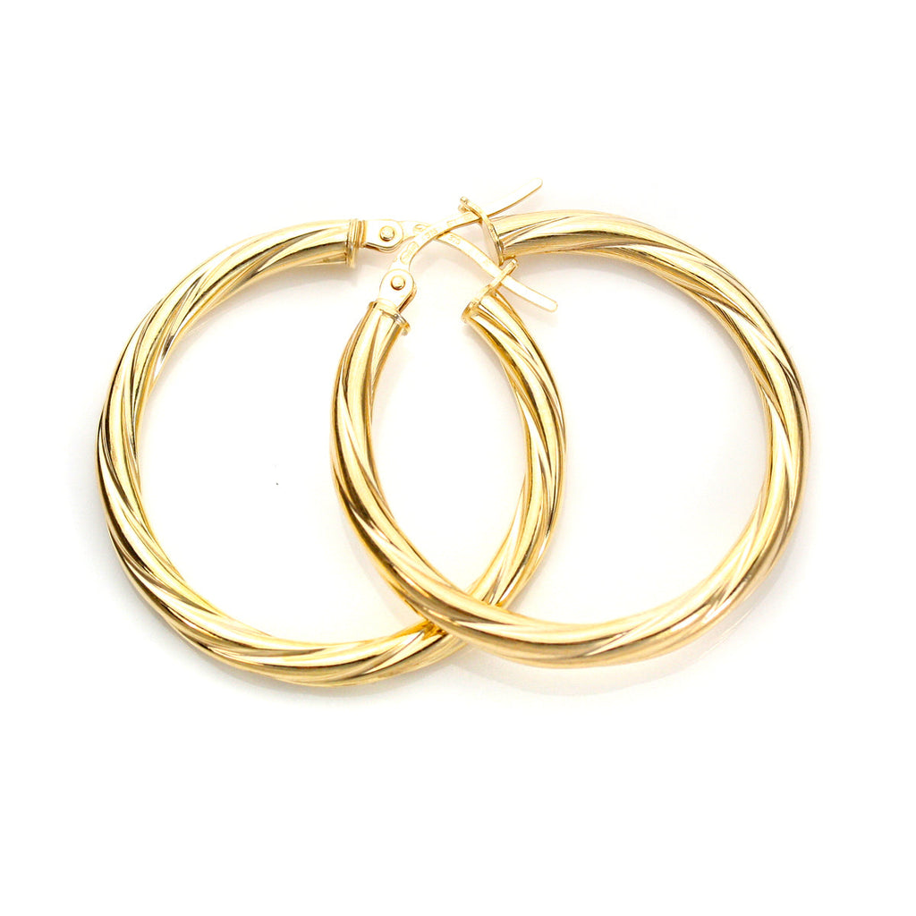 9ct Yellow Gold Twisted 3mm Creole Earrings