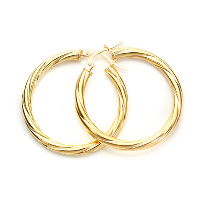 9ct Yellow Gold Twisted 3mm Creole Earrings