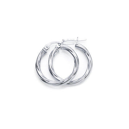 9ct White Gold Twisted 2mm Creole Earrings