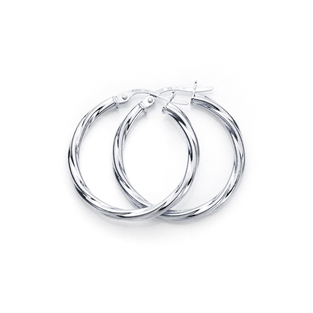 9ct White Gold Twisted 2mm Creole Earrings