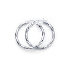 9ct White Gold Twisted 2mm Creole Earrings
