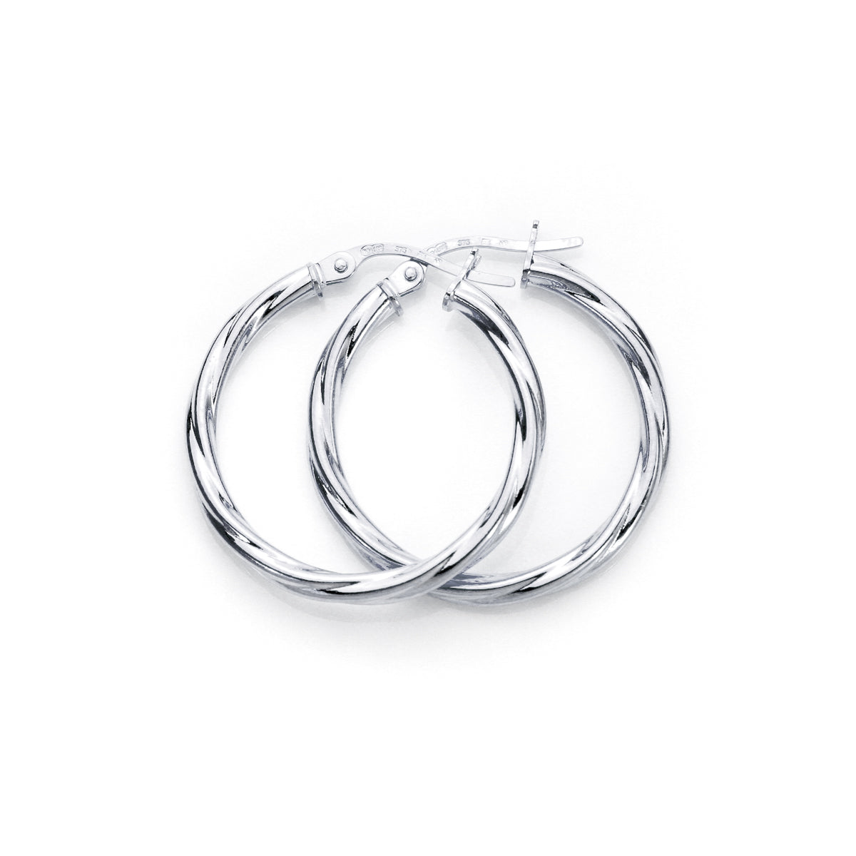 9ct White Gold Twisted 2mm Creole Earrings