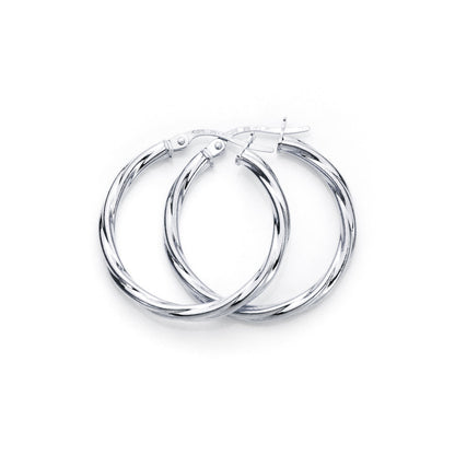 9ct White Gold Twisted 2mm Creole Earrings