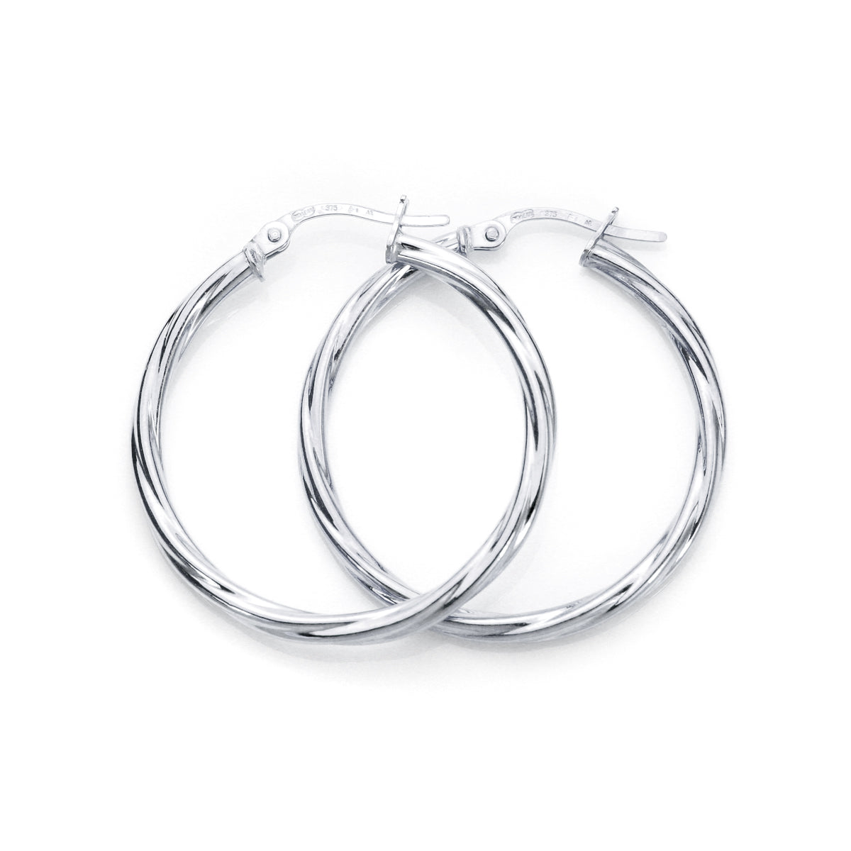 9ct White Gold Twisted 2mm Creole Earrings