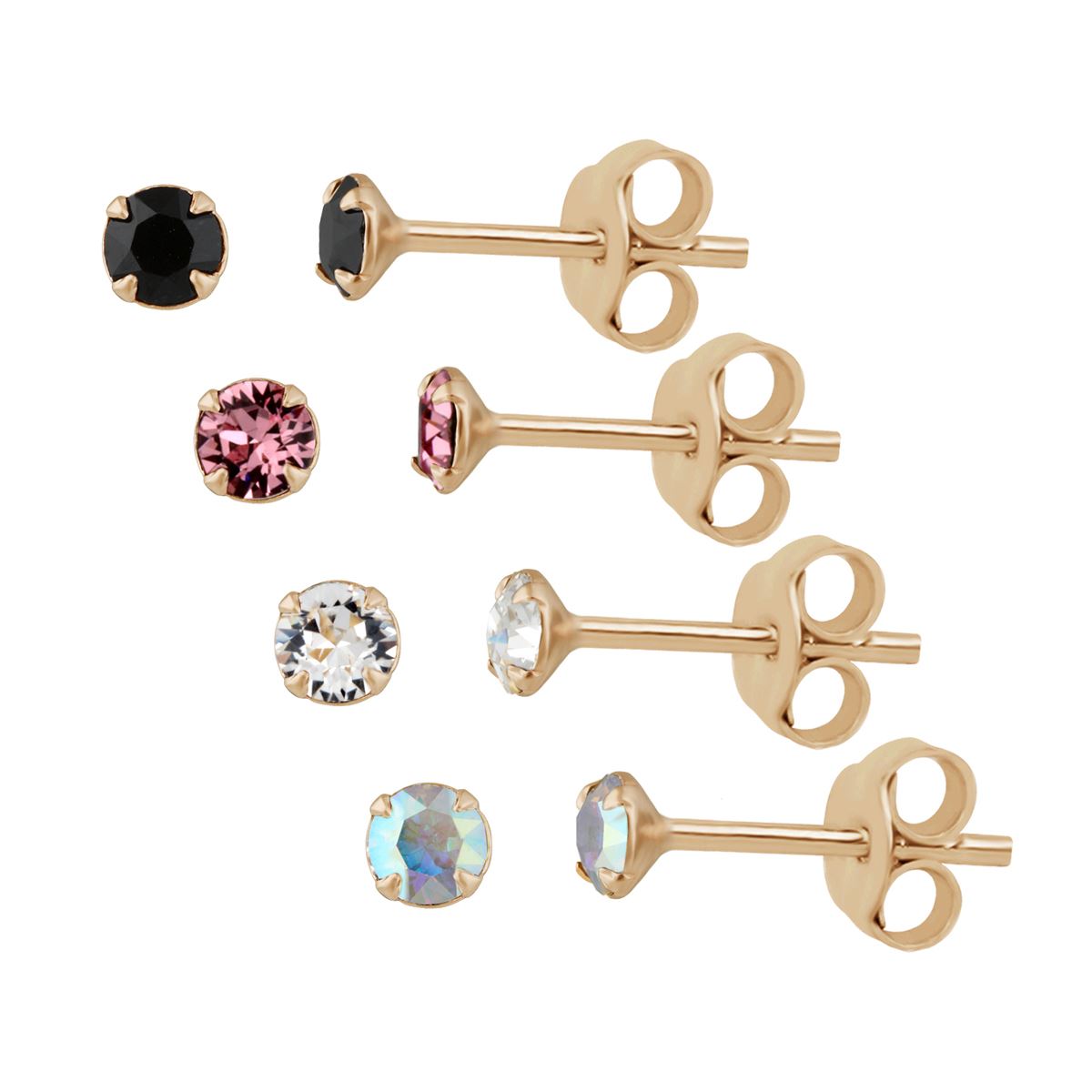 Rose Gold Plated Sterling Silver & 3mm CZ Crystal Claw Set Stud Earrings