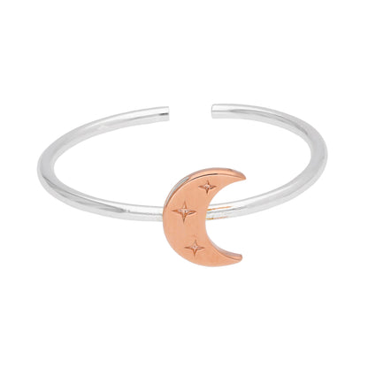 Sterling Silver Adjustable Ring with Rose Gold Plated Moon