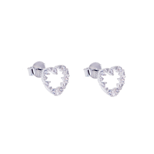 Sterling Silver & CZ Open Heart Earrings