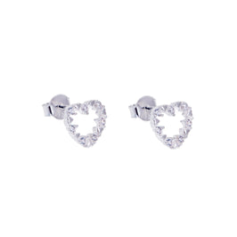 Sterling Silver & CZ Open Heart Earrings