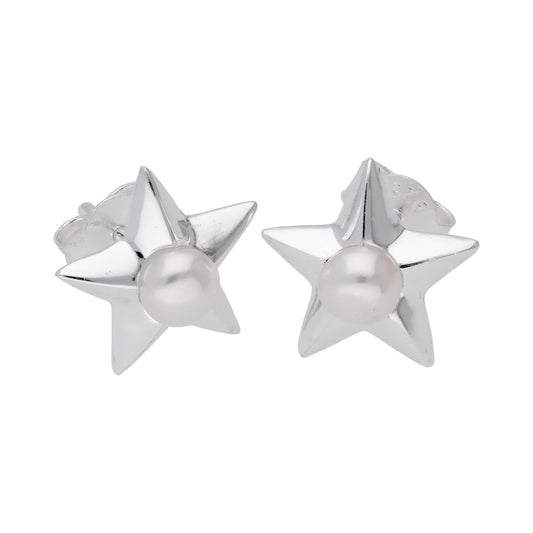 Sterling Silver & Pearl Star Stud Earrings