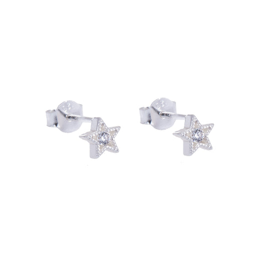 Sterling Silver & CZ Crystal Star Stud Earrings
