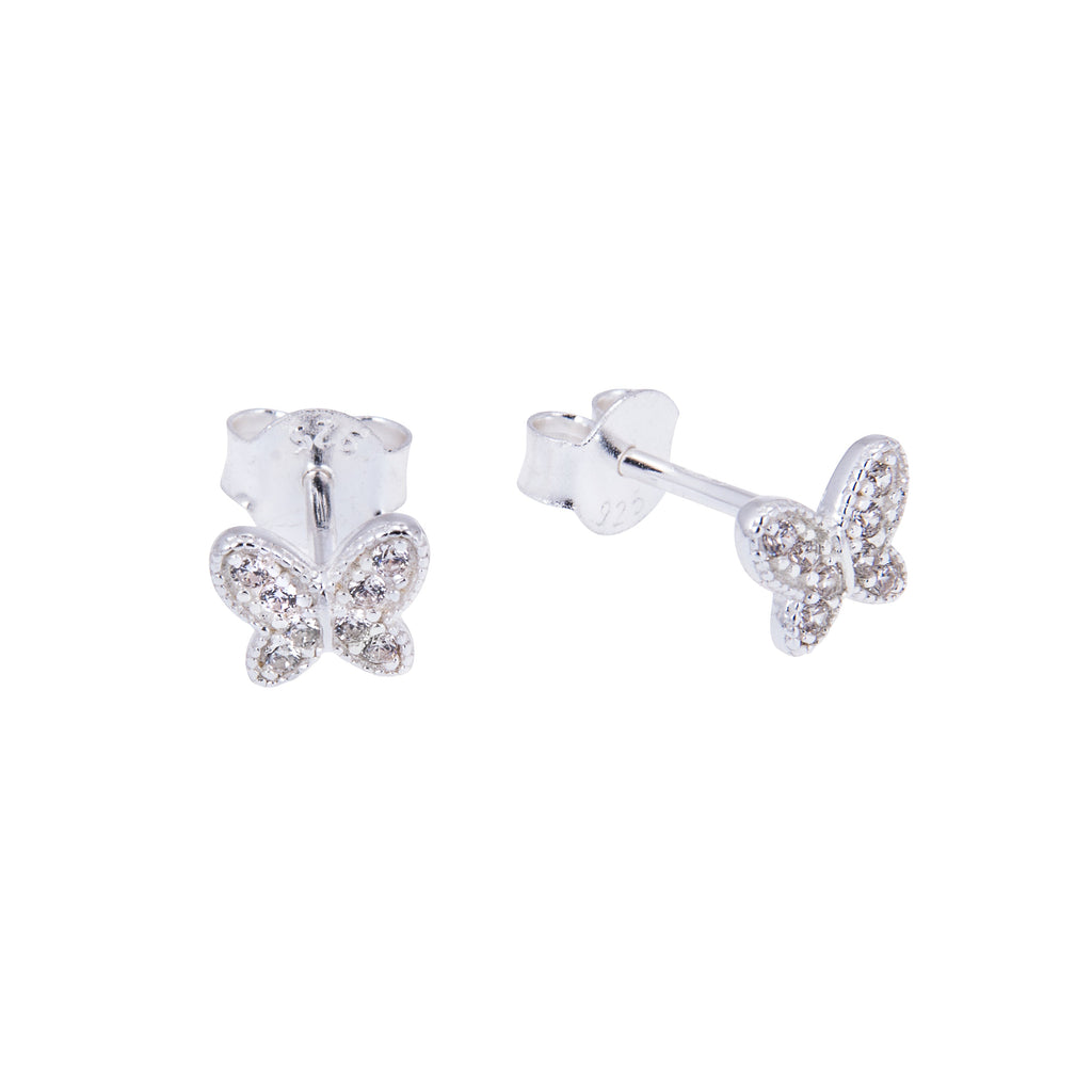 Sterling Silver CZ Encrusted Butterfly Stud Earrings