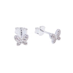 Sterling Silver CZ Encrusted Butterfly Stud Earrings