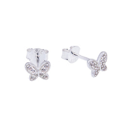 Sterling Silver CZ Encrusted Butterfly Stud Earrings
