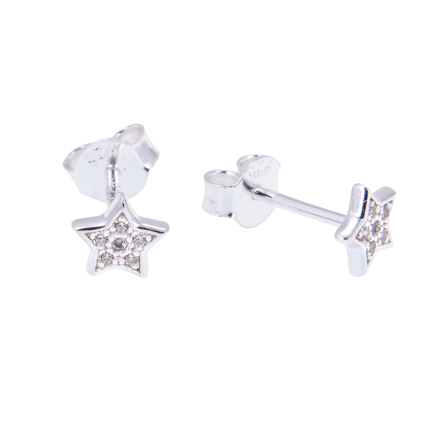 Sterling Silver & CZ Crystal Encrusted Star Stud Earrings