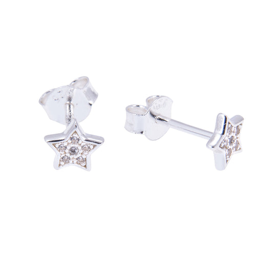 Sterling Silver & CZ Crystal Encrusted Star Stud Earrings