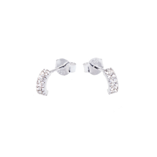 Sterling Silver & CZ Crystal Open Hoop Stud Earrings
