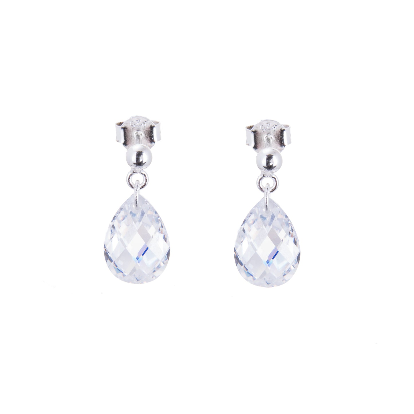 Sterling Silver & Faceted Pear Drop CZ Crystal Stud Earrings