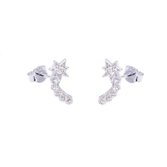 Sterling Silver & CZ Crystal Shooting Star Stud Earrings