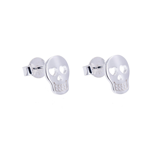 Sterling Silver Skull Heart Stud Earrings