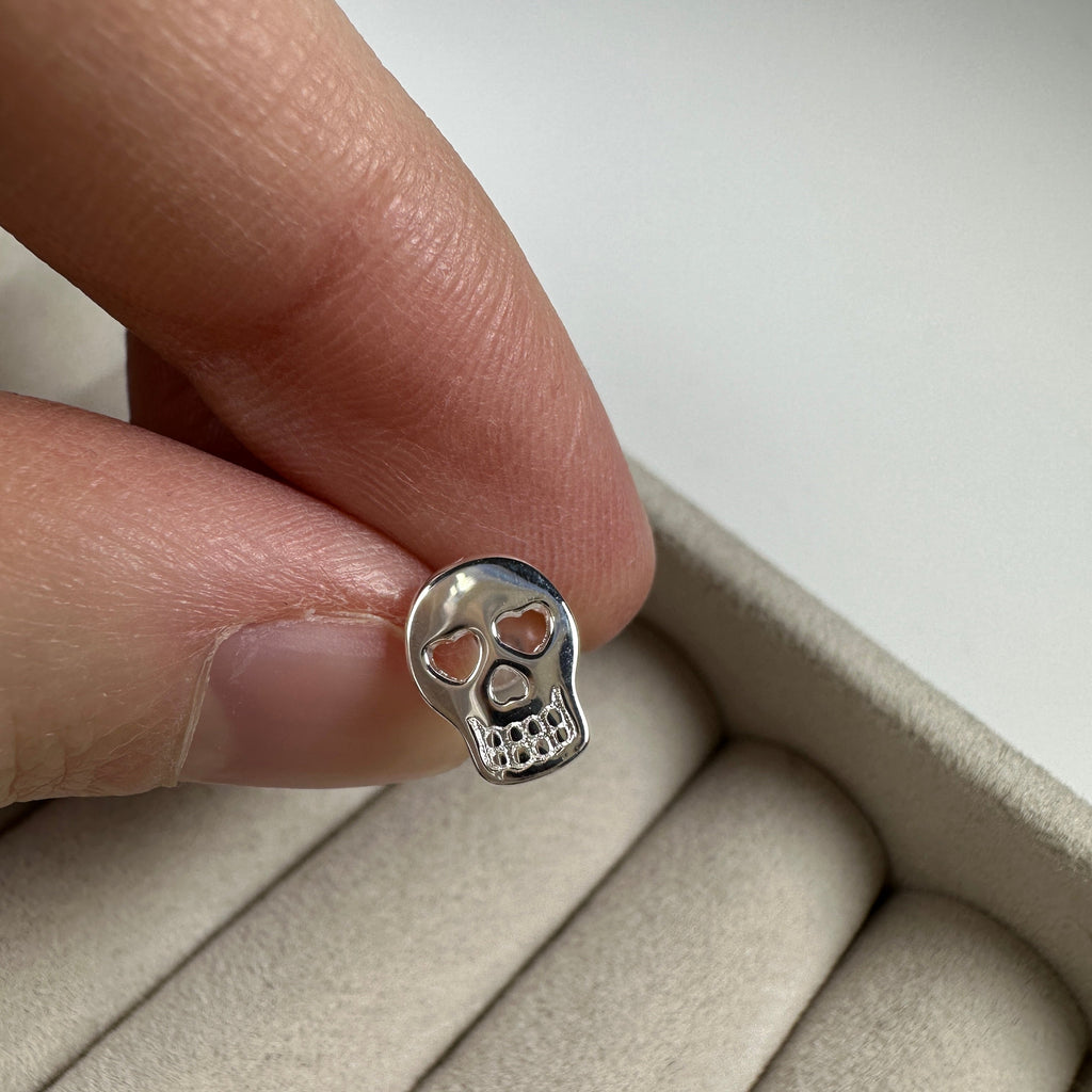 Sterling Silver Skull Heart Stud Earrings