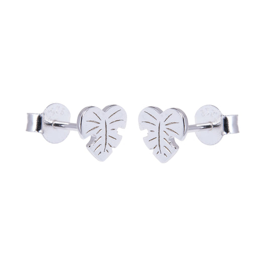 Sterling Silver Palm Heart Leaf Stud Earrings