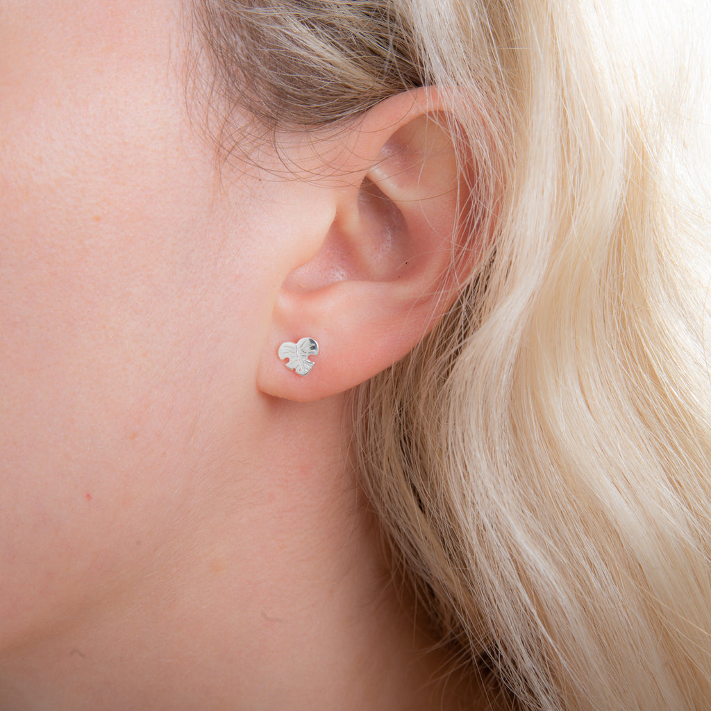 Sterling Silver Palm Heart Leaf Stud Earrings