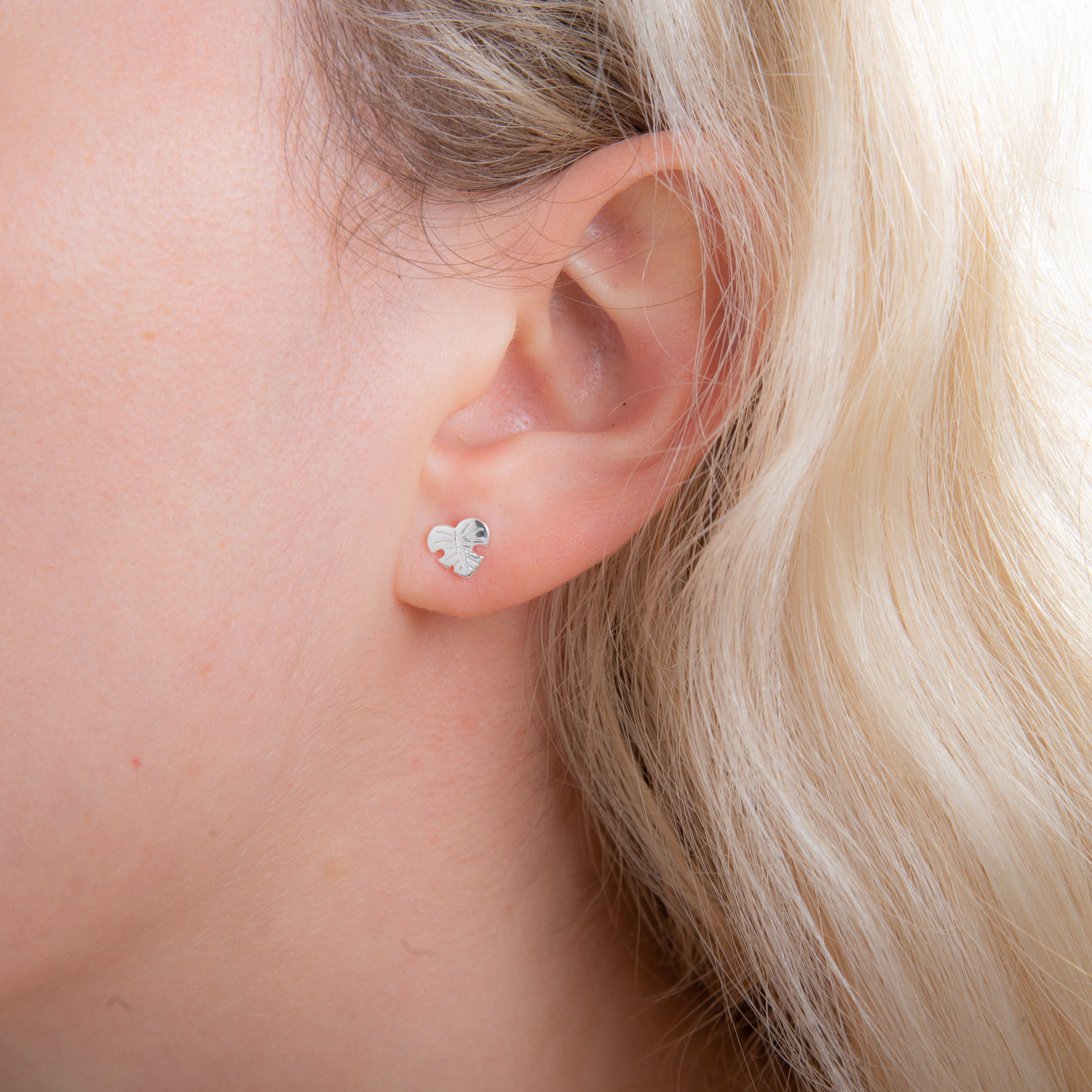 Sterling Silver Palm Heart Leaf Stud Earrings