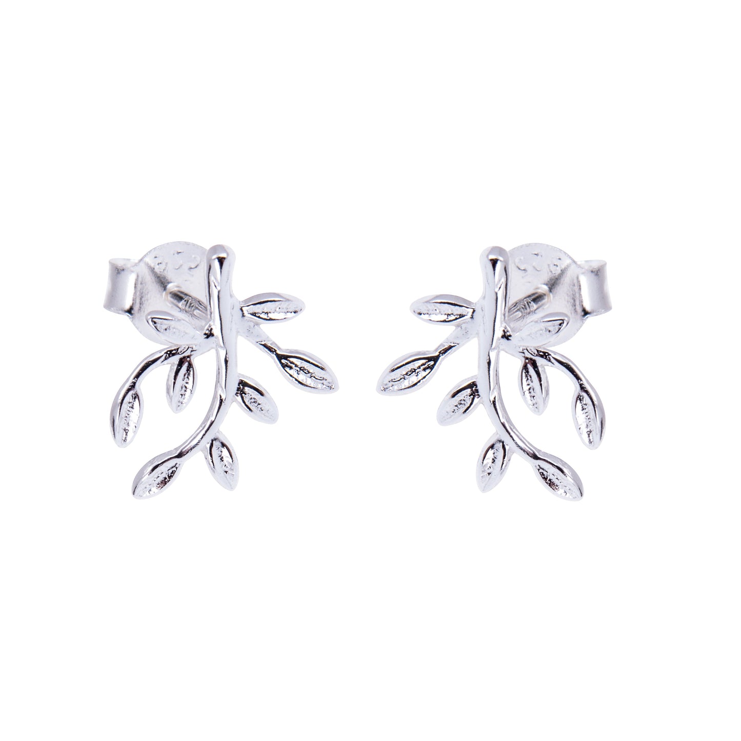 Sterling Silver Branch Leaf Stud Earrings